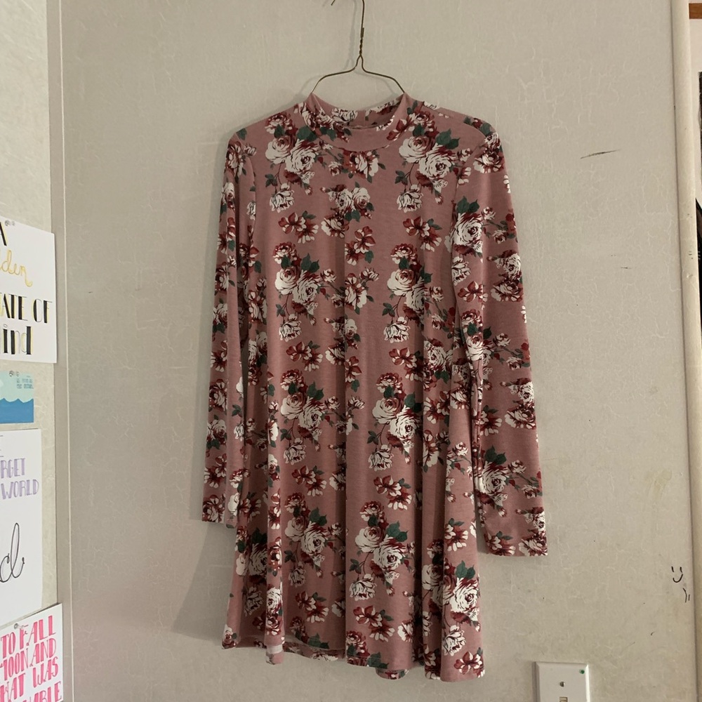 Pink Flower Turtleneck Dress